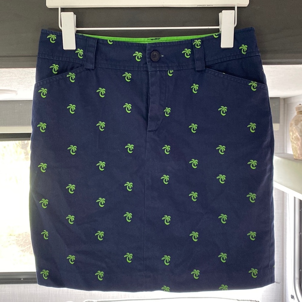 Lily Pulitzer  green palm tree embroidered navy blue cotton skirt size 2